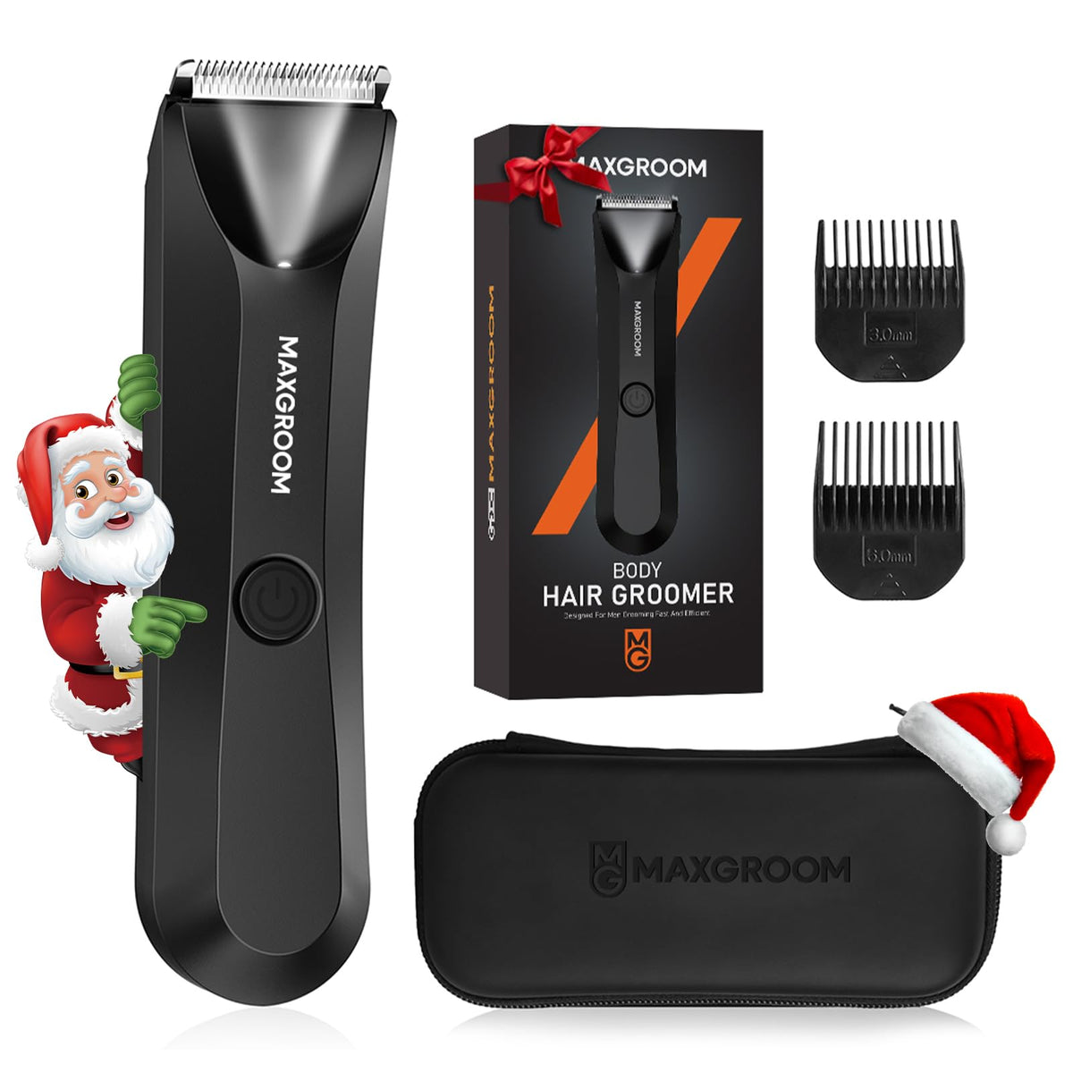 MAXGROOM front view showing compact trimmer and travel pouch, easy storage benefit