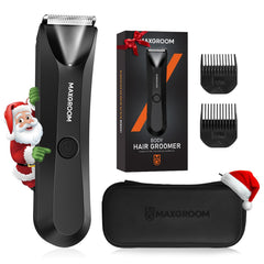 MAXGROOM front view showing compact trimmer and travel pouch, easy storage benefit
