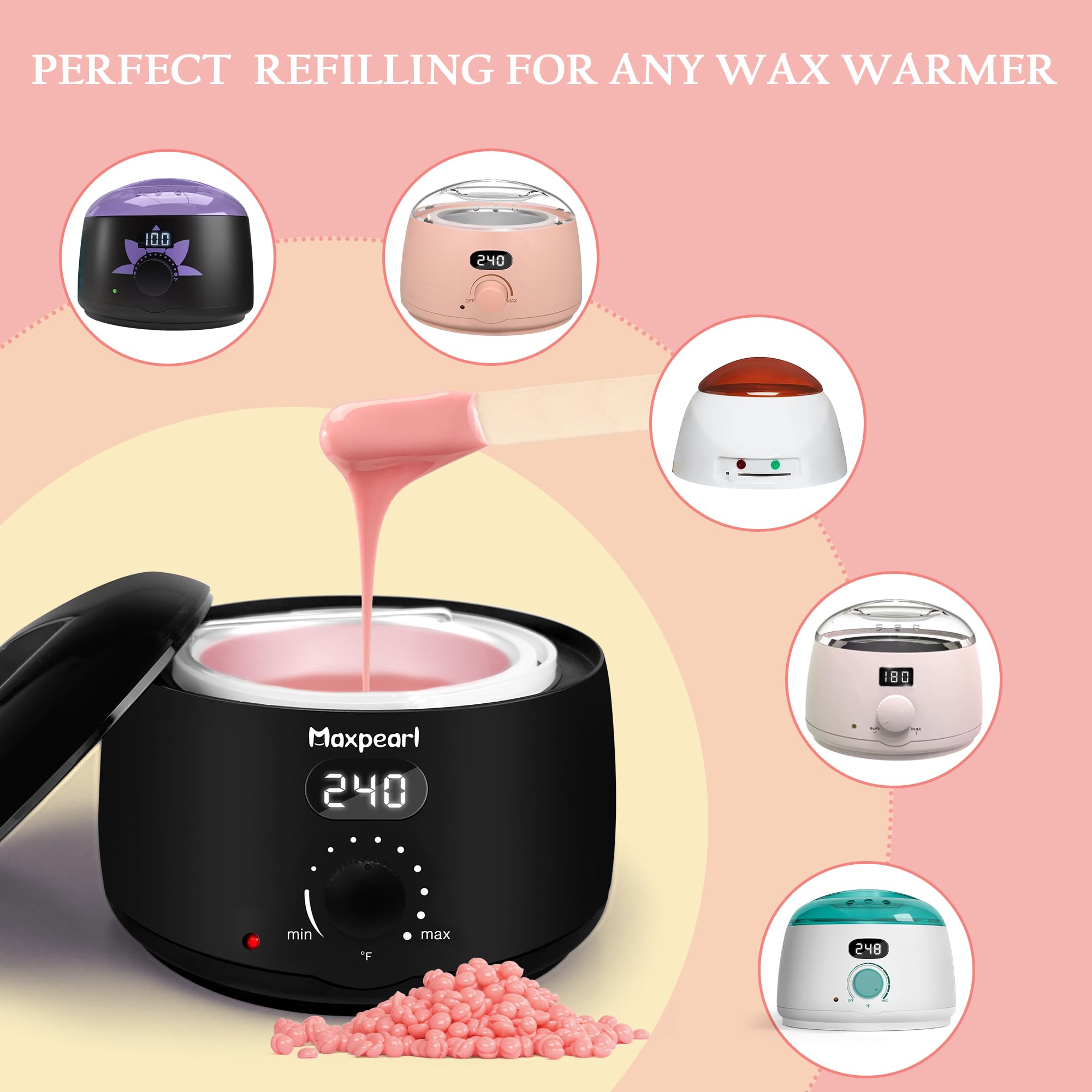 Maxpearl 2.5lb size comparison showing large supply for frequent waxing sessions