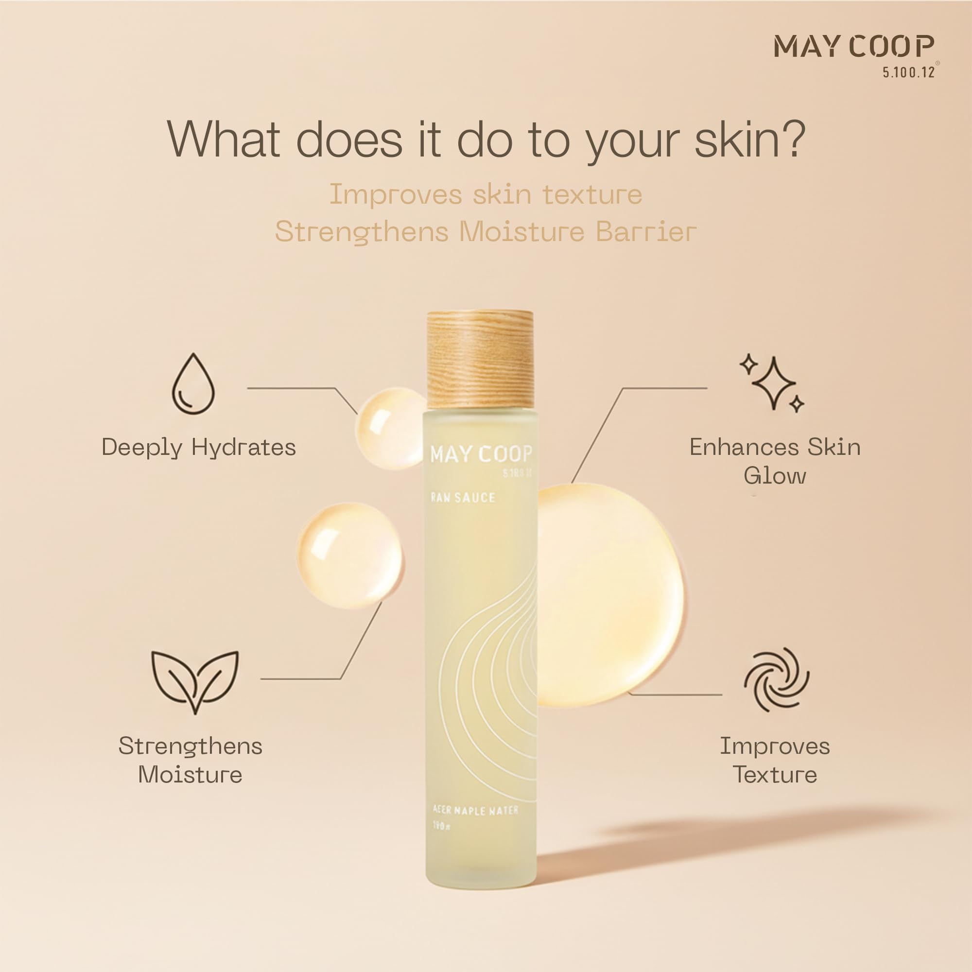 MAY COOP maple sap ingredient close-up conveying natural moisture boost