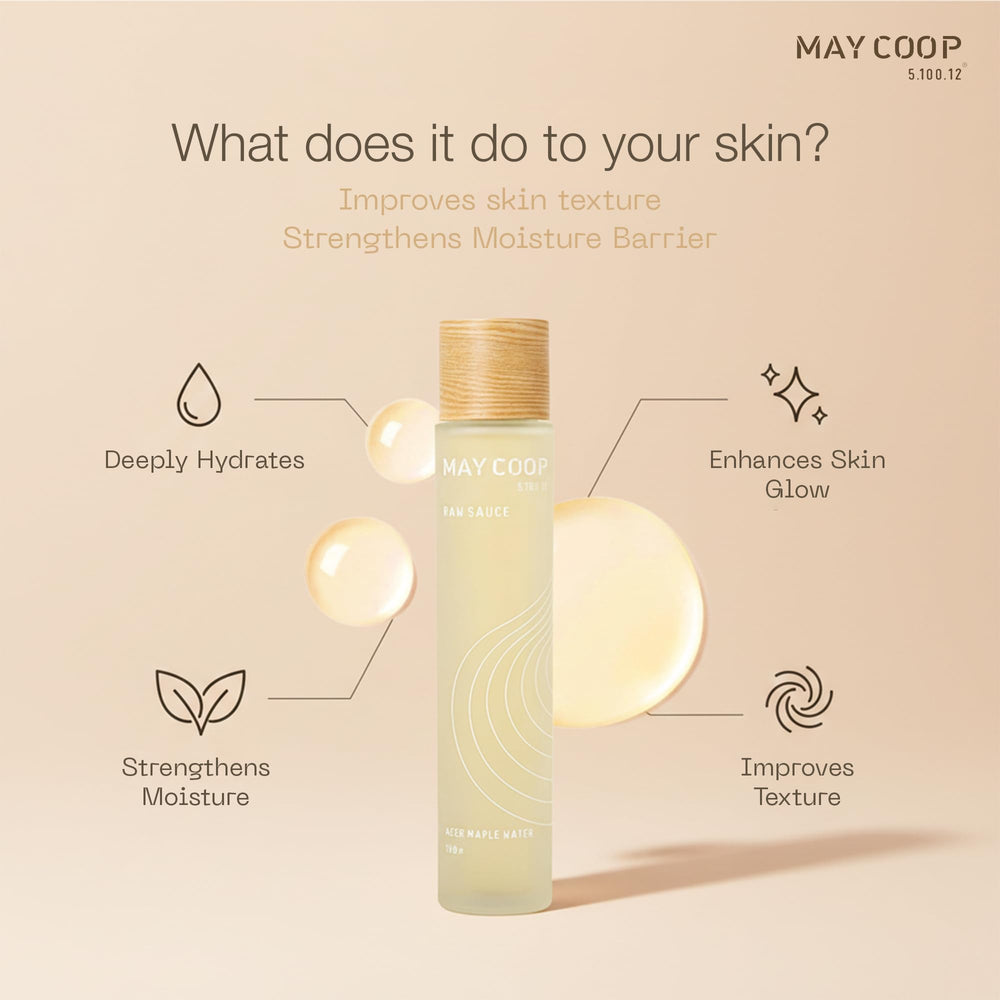 MAY COOP maple sap ingredient close-up conveying natural moisture boost
