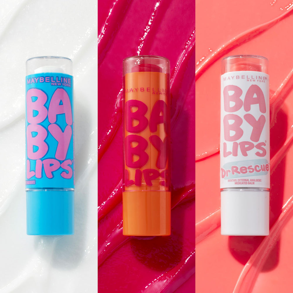 Maybelline Baby Lips size comparison in hand showing compact, travel-friendly design