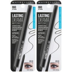 Maybelline front packaging showing two jet black gel pencils and matte finish benefit