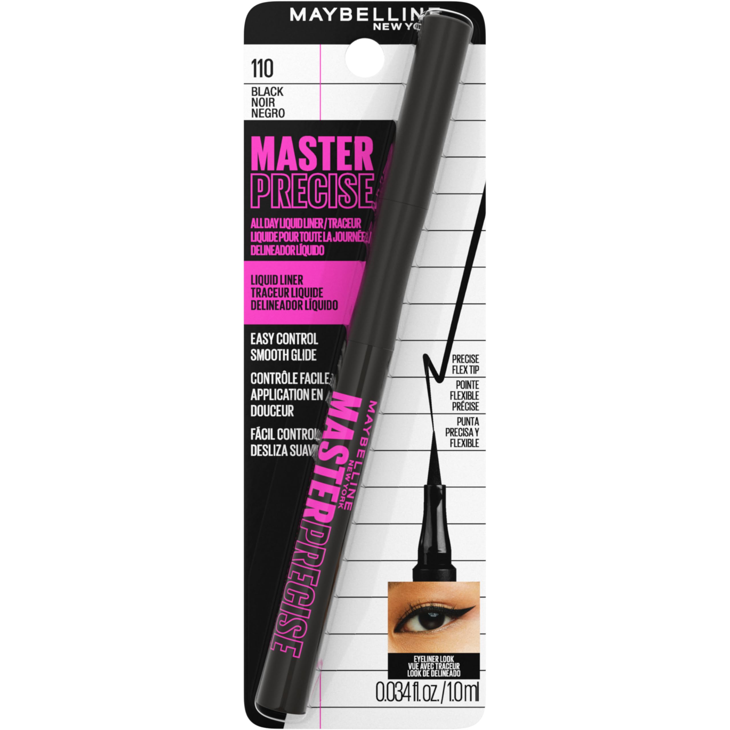 MAYBELLINE cotton pad with micellar water removing liner showing gentle cleanup