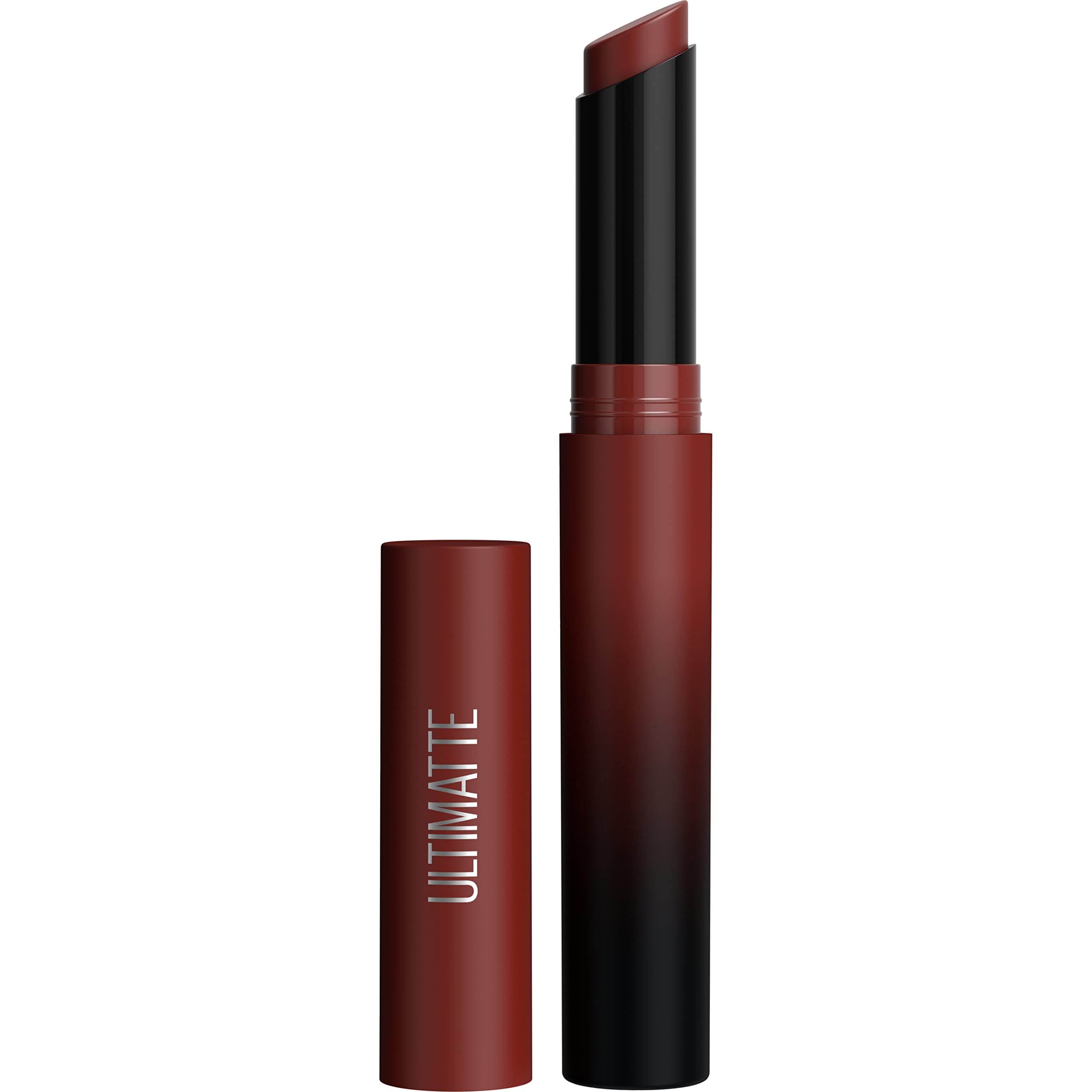 Maybelline More Cedar front packaging showing shade and sleek tube benefit: clear shade preview