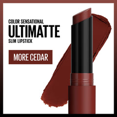 Maybelline More Cedar slim bullet closed highlighting luxe slim design benefit: precise application