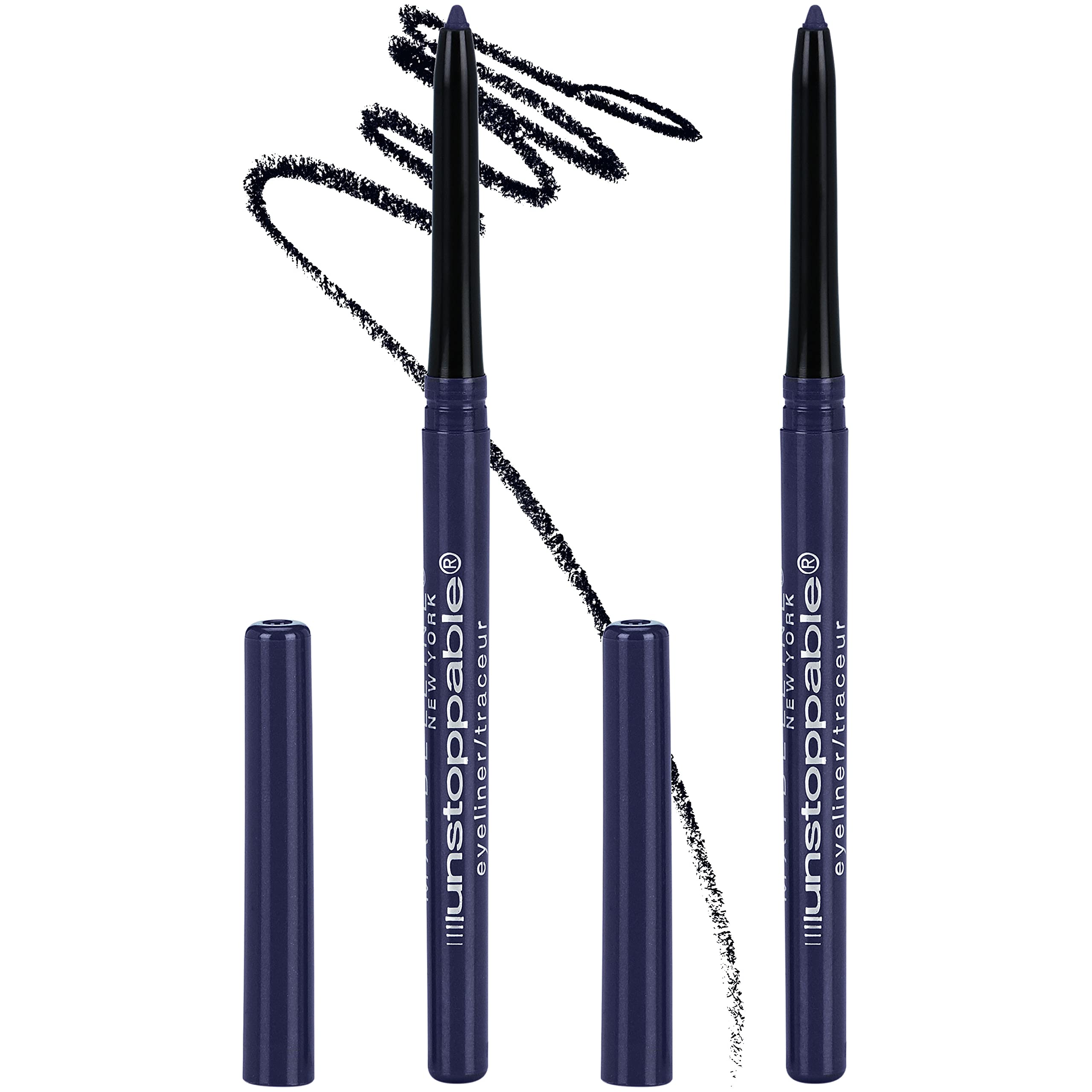 Maybelline Unstoppable Sapphire front packaging shows twin pencil set and brand