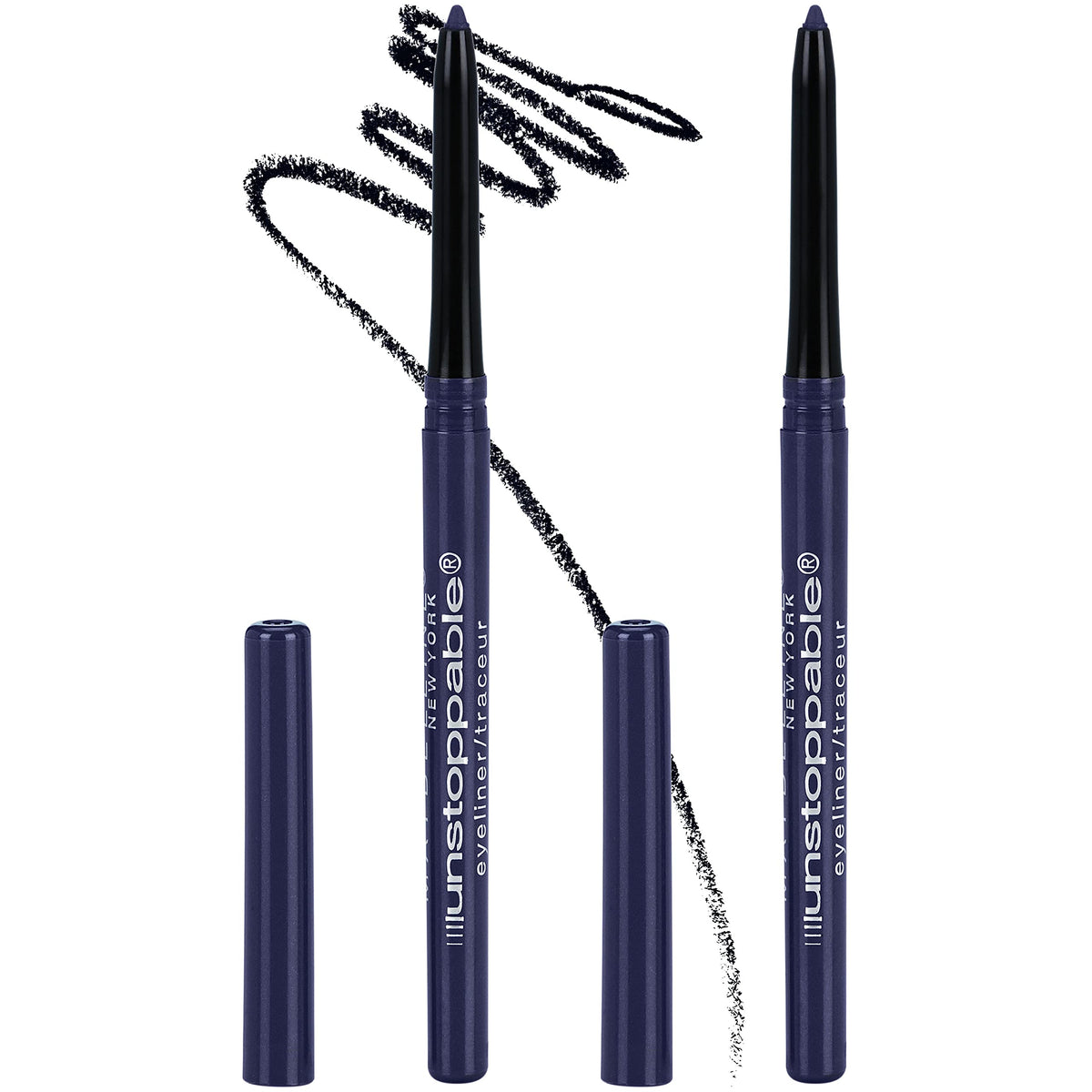 Maybelline Unstoppable Sapphire front packaging shows twin pencil set and brand