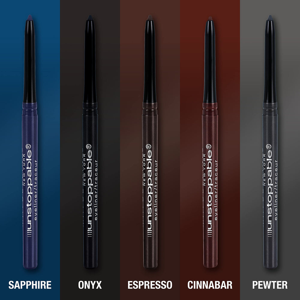 Maybelline Unstoppable Sapphire next to ruler to show pencil length and portability