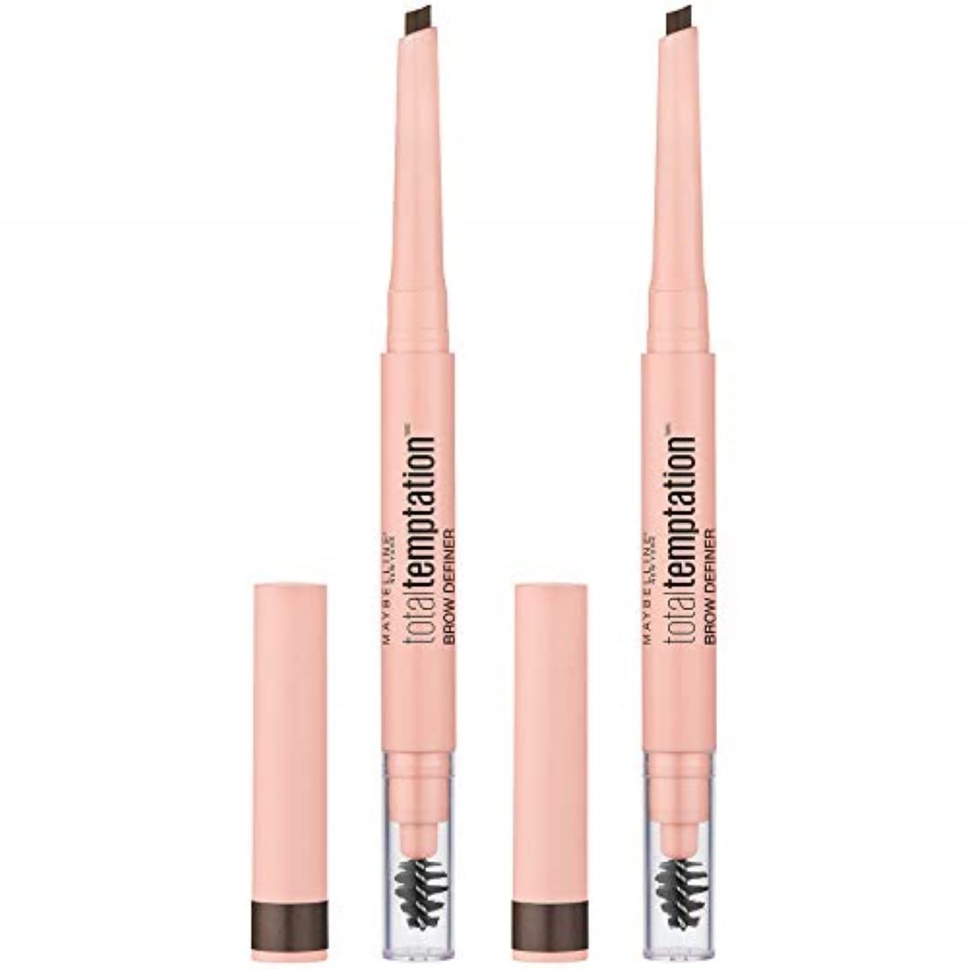 MAYBELLINE Total Temptation pencil front packaging showing two Deep Brown pencils and benefits