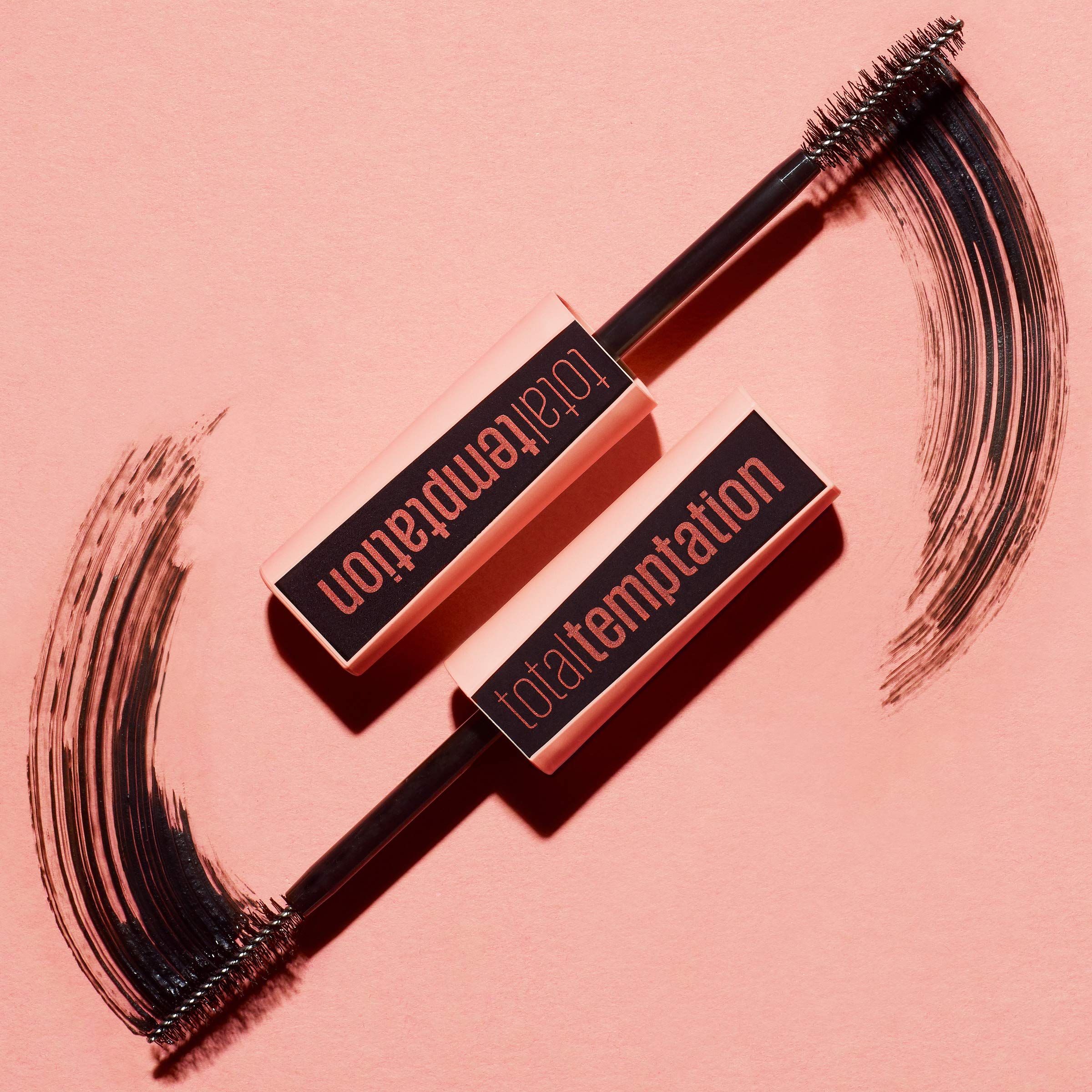 Maybelline Total Temptation before and after lashes demonstrating fuller, lengthened look