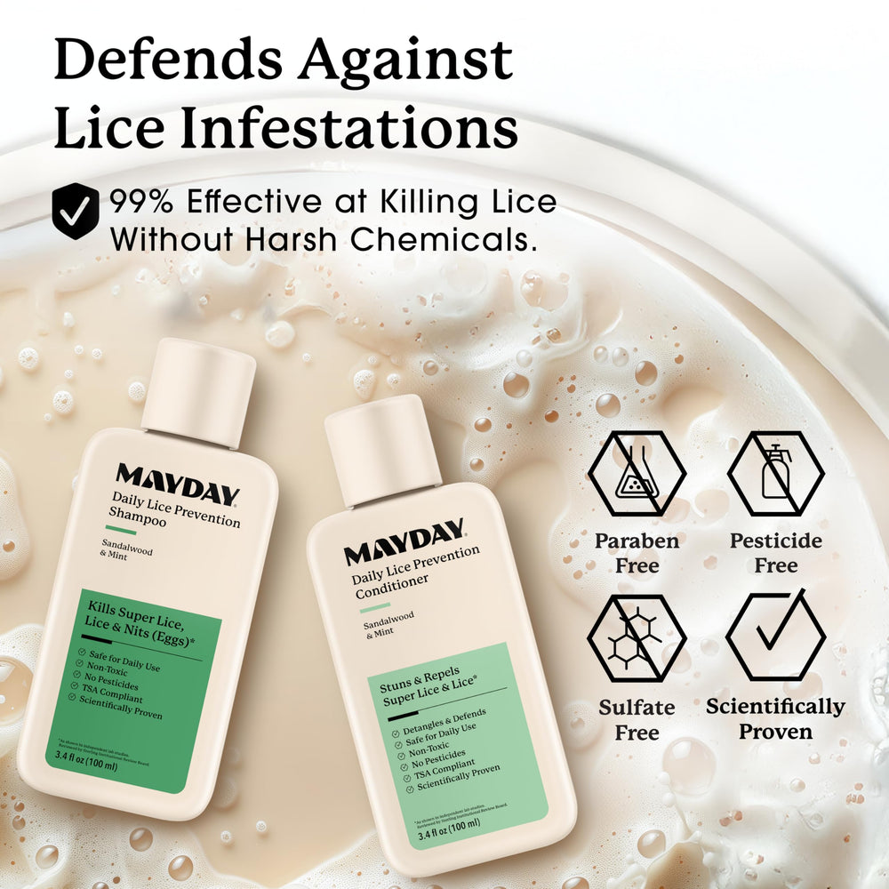 MAYDAY label close-up highlighting sandalwood and mint scent and product clarity