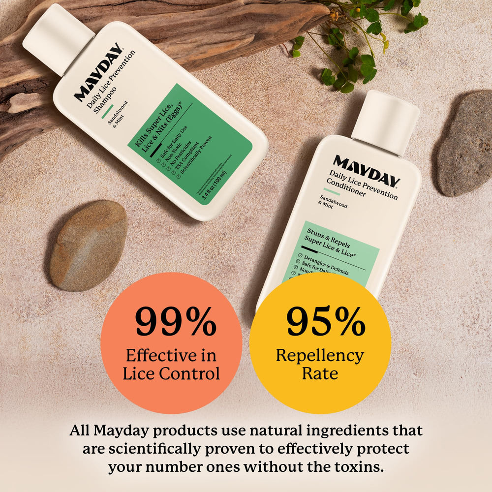 MAYDAY bottles in hand to show 3.4oz travel size and convenient portability