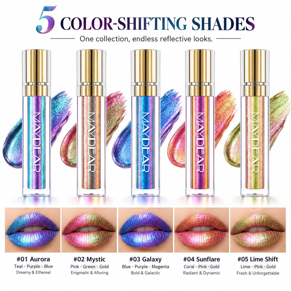 Maydear swatches on arm showing chameleon shift for versatile looks