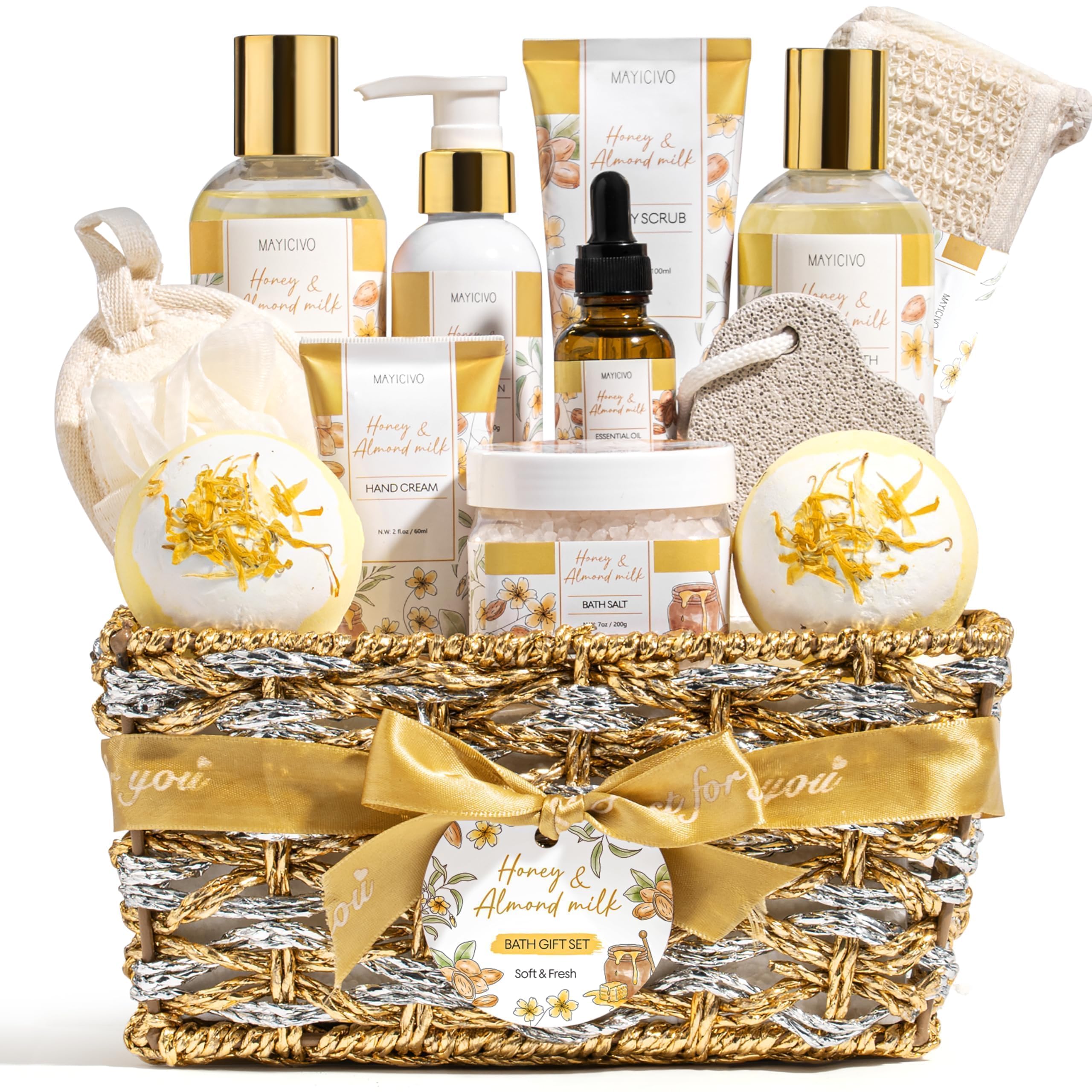 MAYICIVO woven basket with full spa set, ready-to-gift convenience