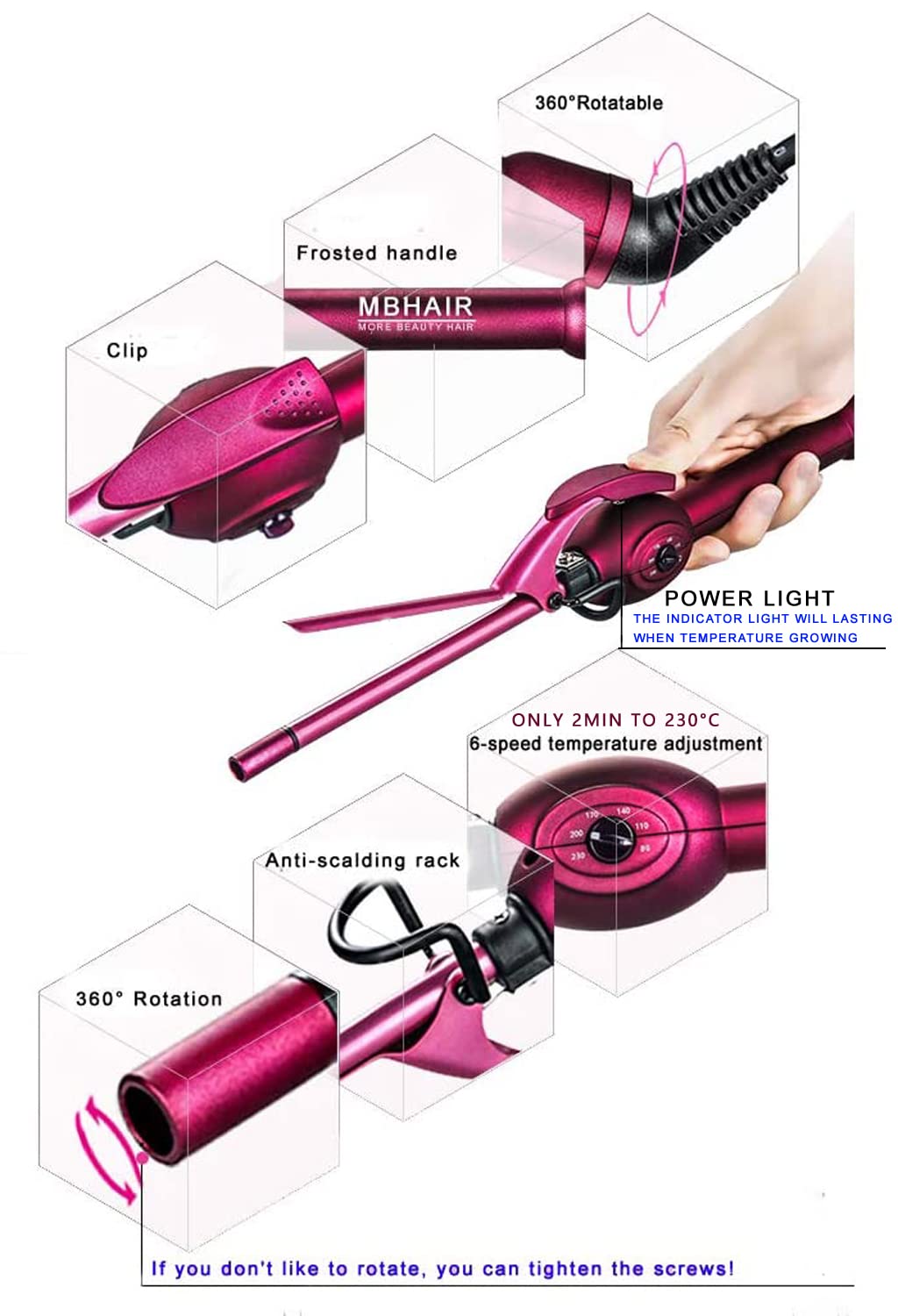MBHAIR insulated tip and ergonomic handle for safer, more comfortable styling