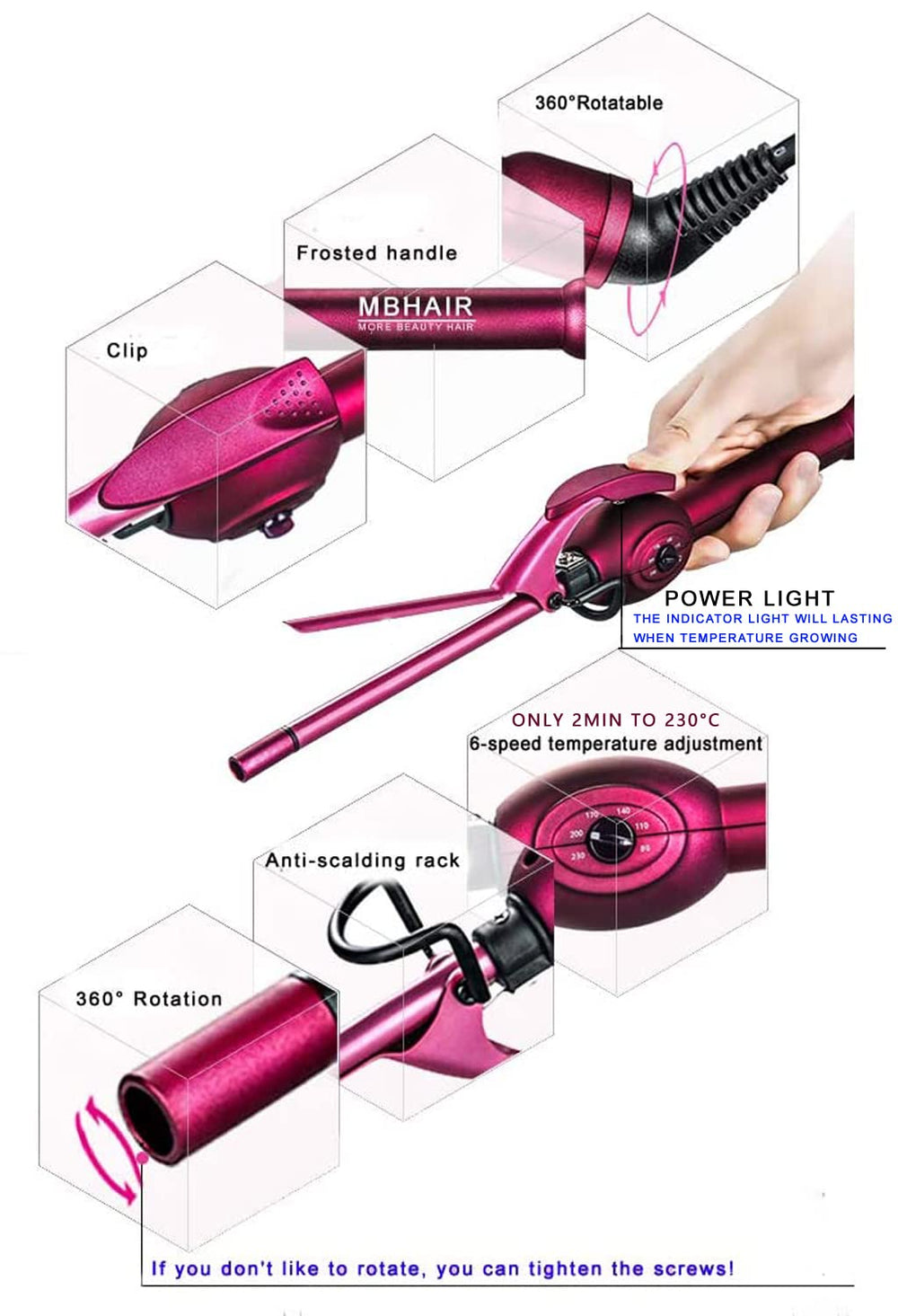 MBHAIR insulated tip and ergonomic handle for safer, more comfortable styling