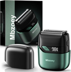 Mbzoey front view of emerald foil shaver showing ergonomic shape and portability