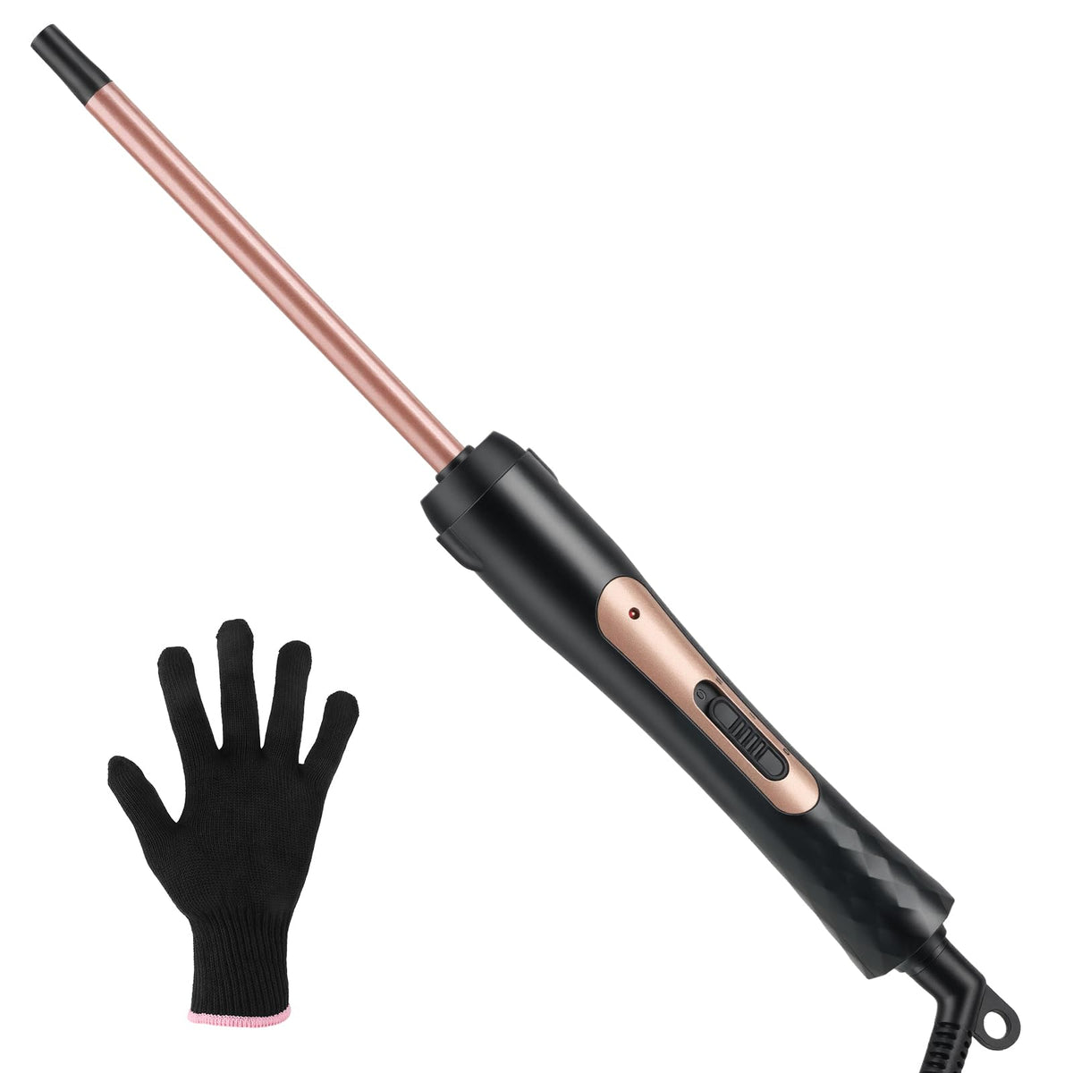 MCODON curling wand front view showing slim handle and barrel for precise styling