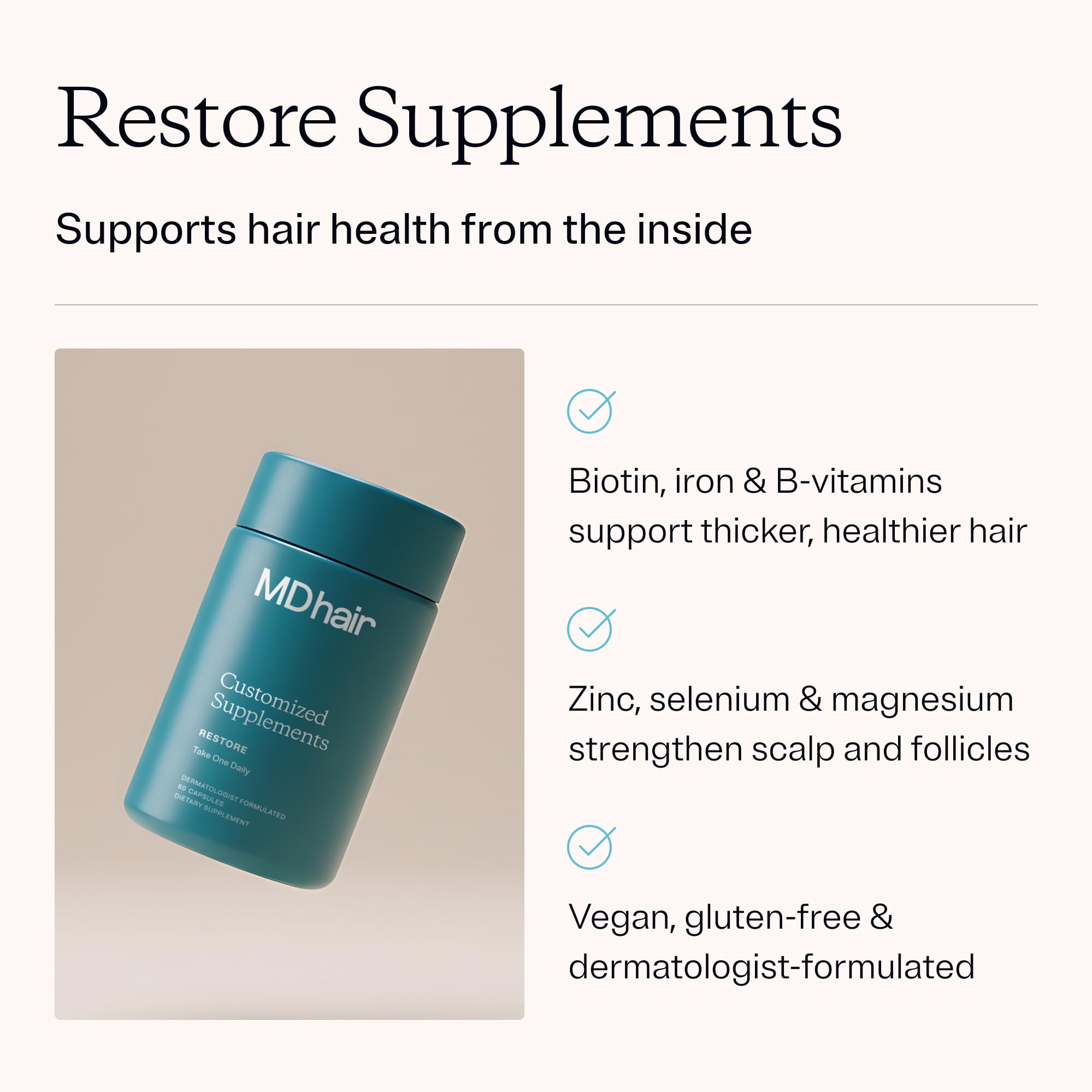 MDhair capsule close-up highlighting texture and easy-to-swallow vegan shell