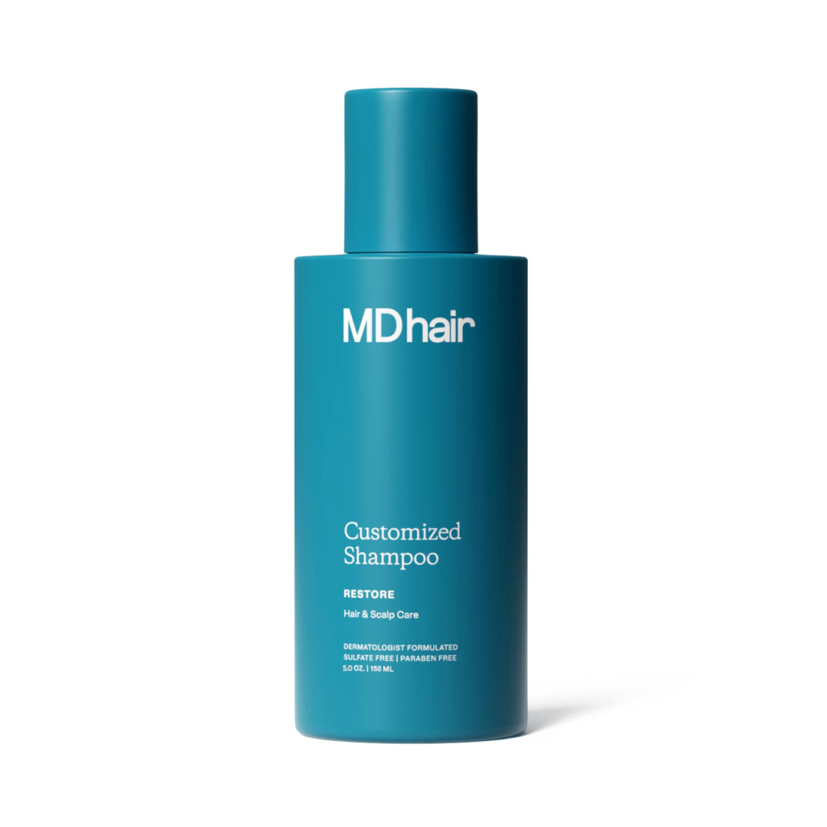 MDhair bottle front view showing full label and benefit