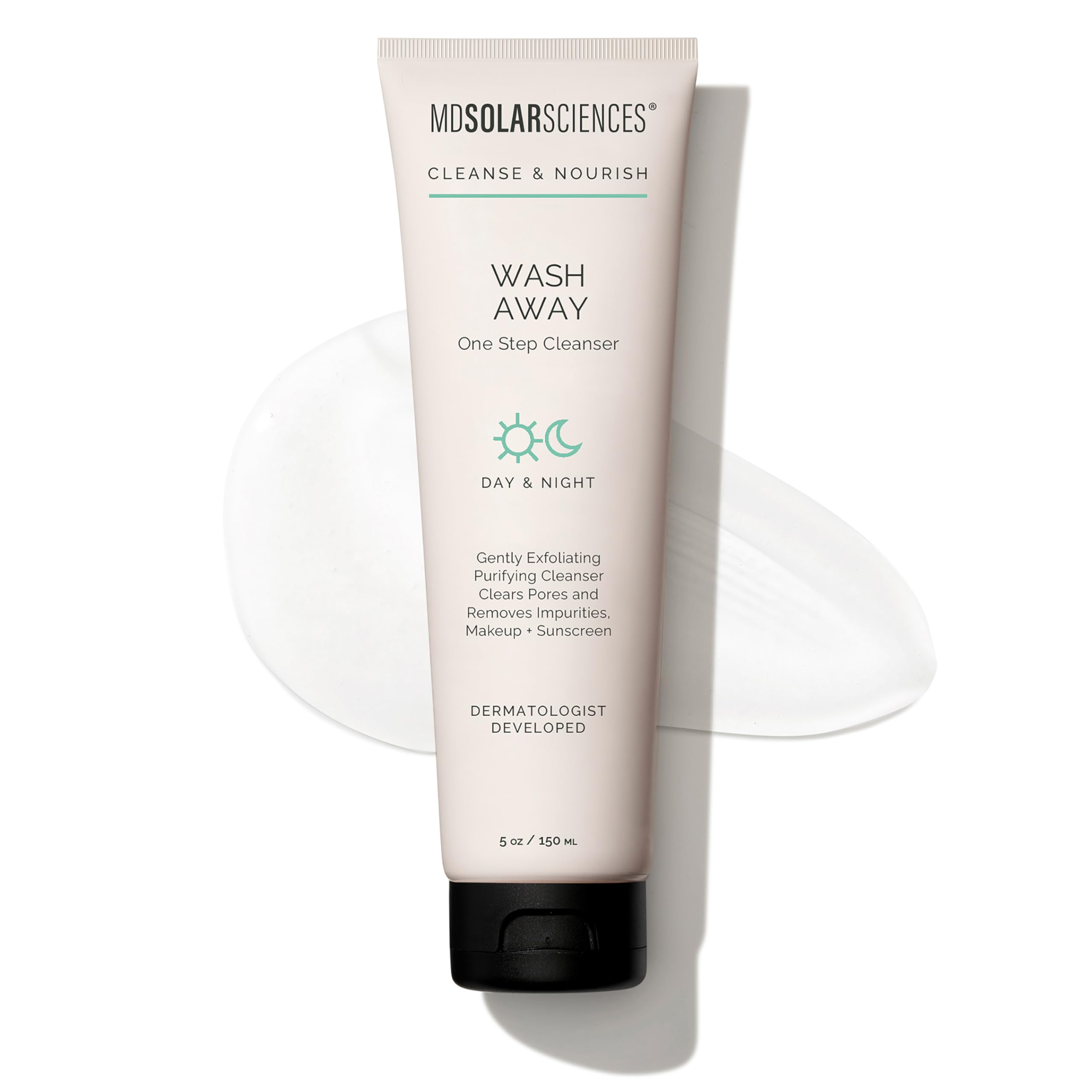 MDSolarSciences front bottle showing label and benefit of gentle cleansing