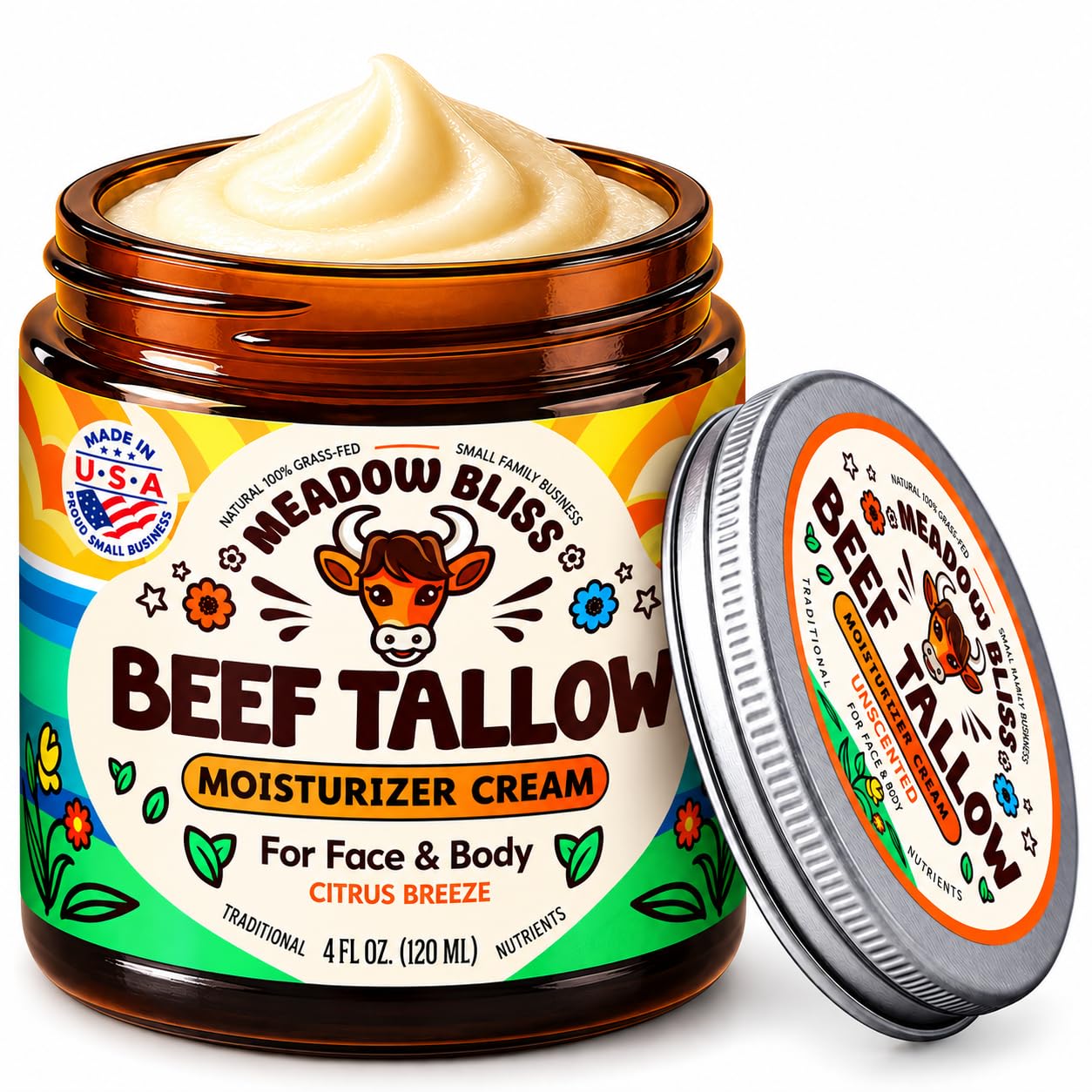 Meadow Bliss jar front view showing citrus breeze label and clean design benefit
