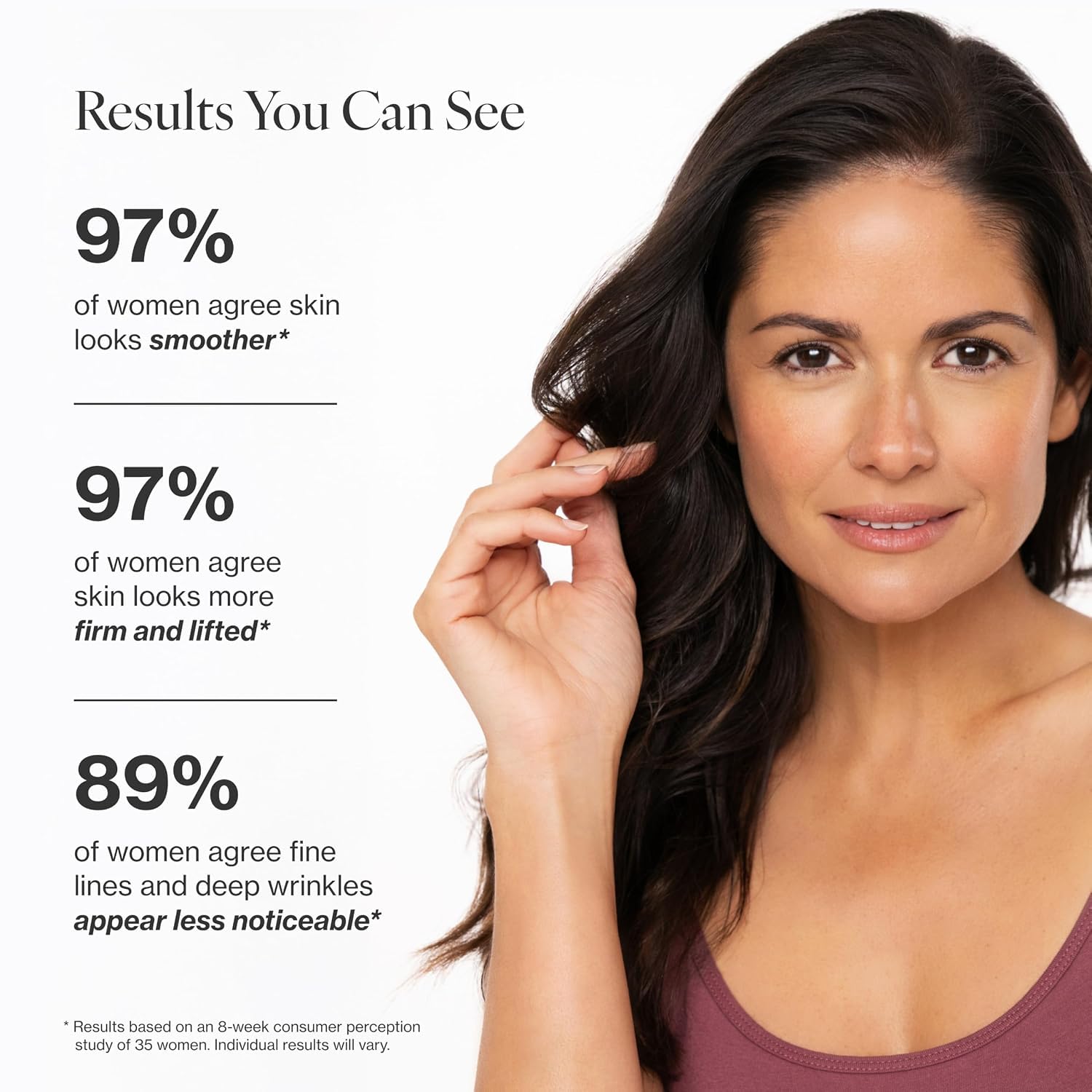 Meaningful Beauty lifting eye crème applicator detail showing targeted care benefit