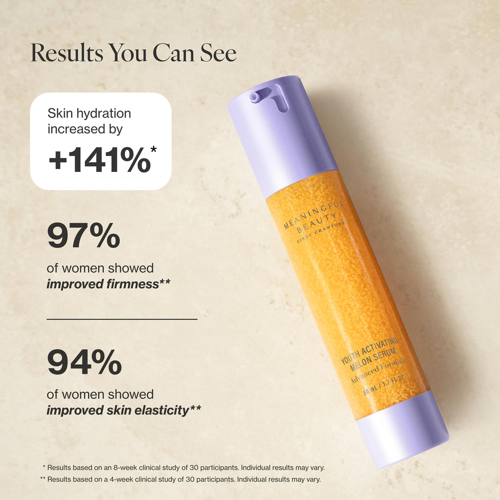 Meaningful Beauty label close-up showing active melon stem extract benefits