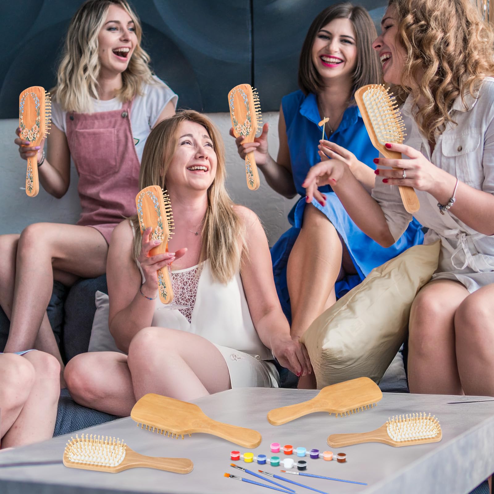 Meanplan paints and palettes arranged with brushes for easy group projects