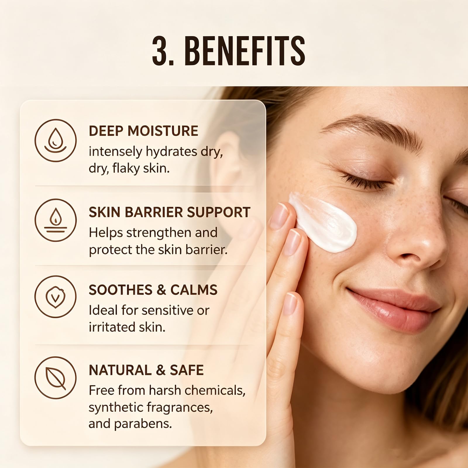 Meara Gloss cream on hand demonstrating smooth spreadability and hydration