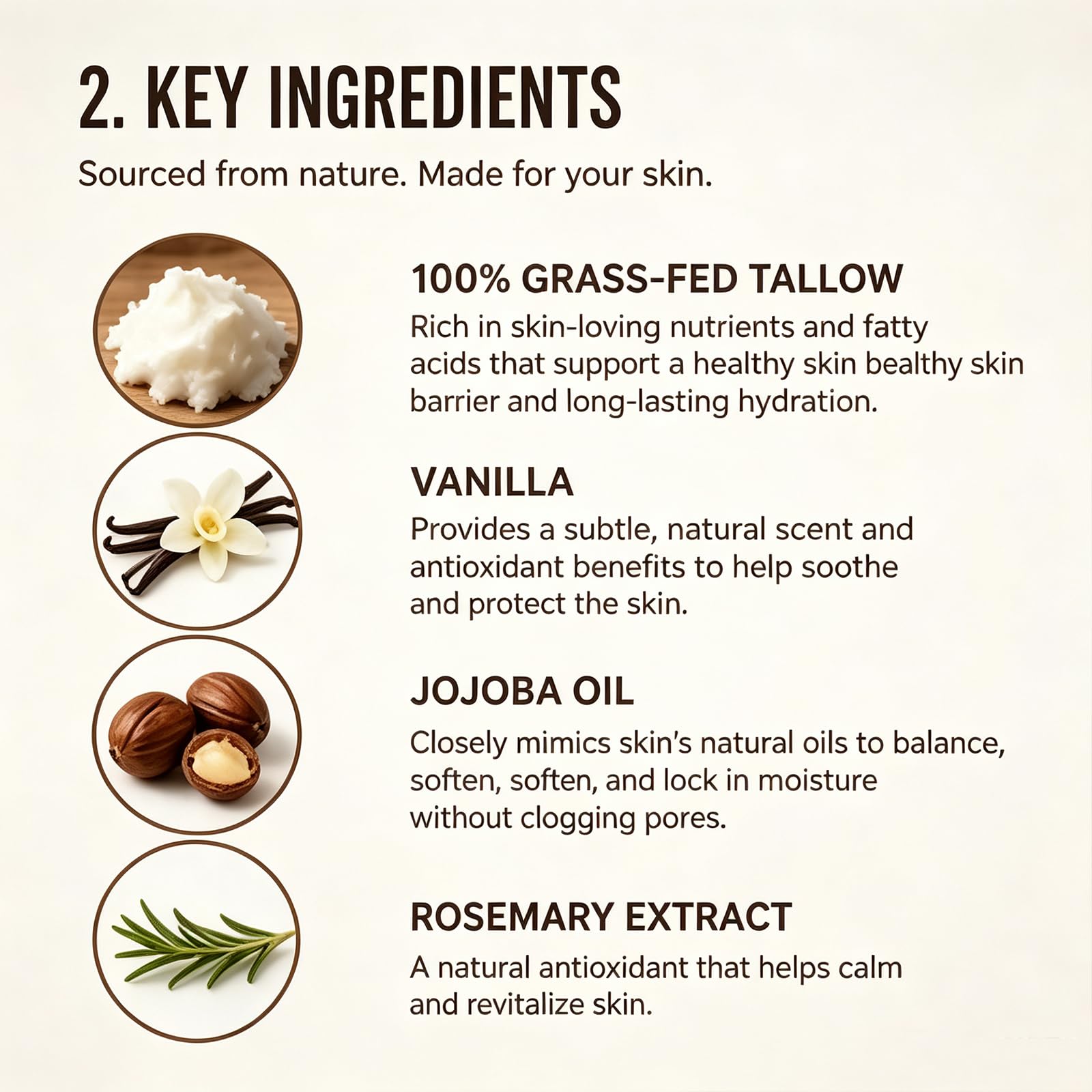 Meara Gloss ingredient label highlighting grass-fed tallow and minimal ingredients
