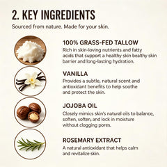 Meara Gloss ingredient label highlighting grass-fed tallow and minimal ingredients