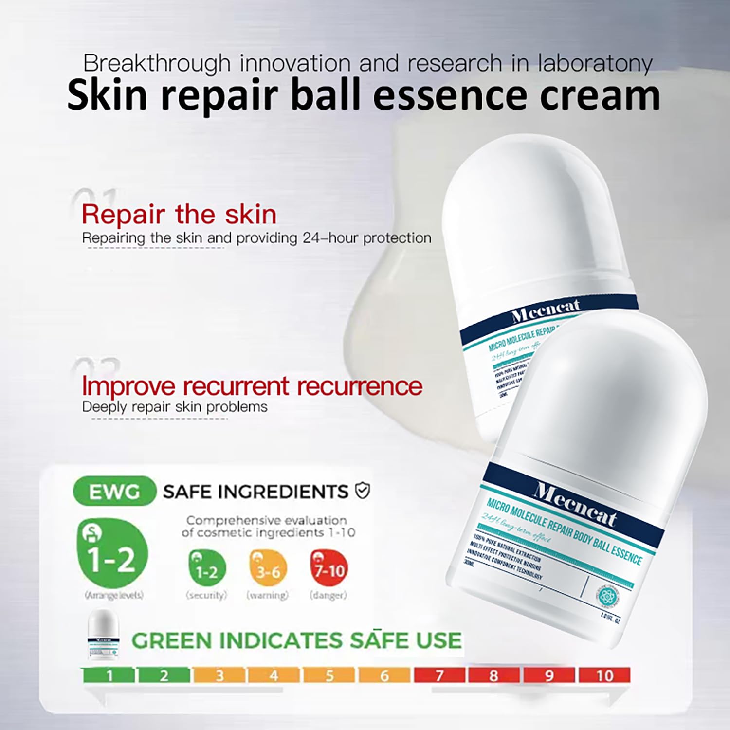 Mecncat roller close-up texture detail highlighting micro-molecular essence absorption benefit