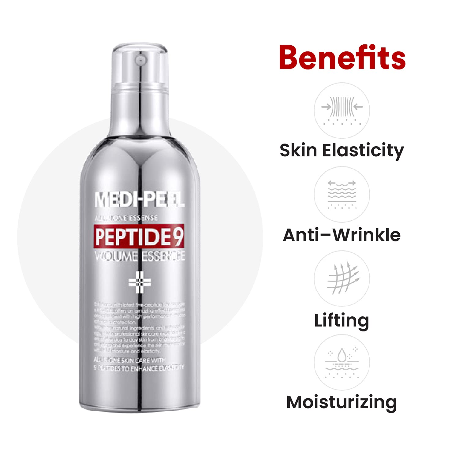 MEDI-PEEL ingredient highlights label with peptides and collagen for visible firmness