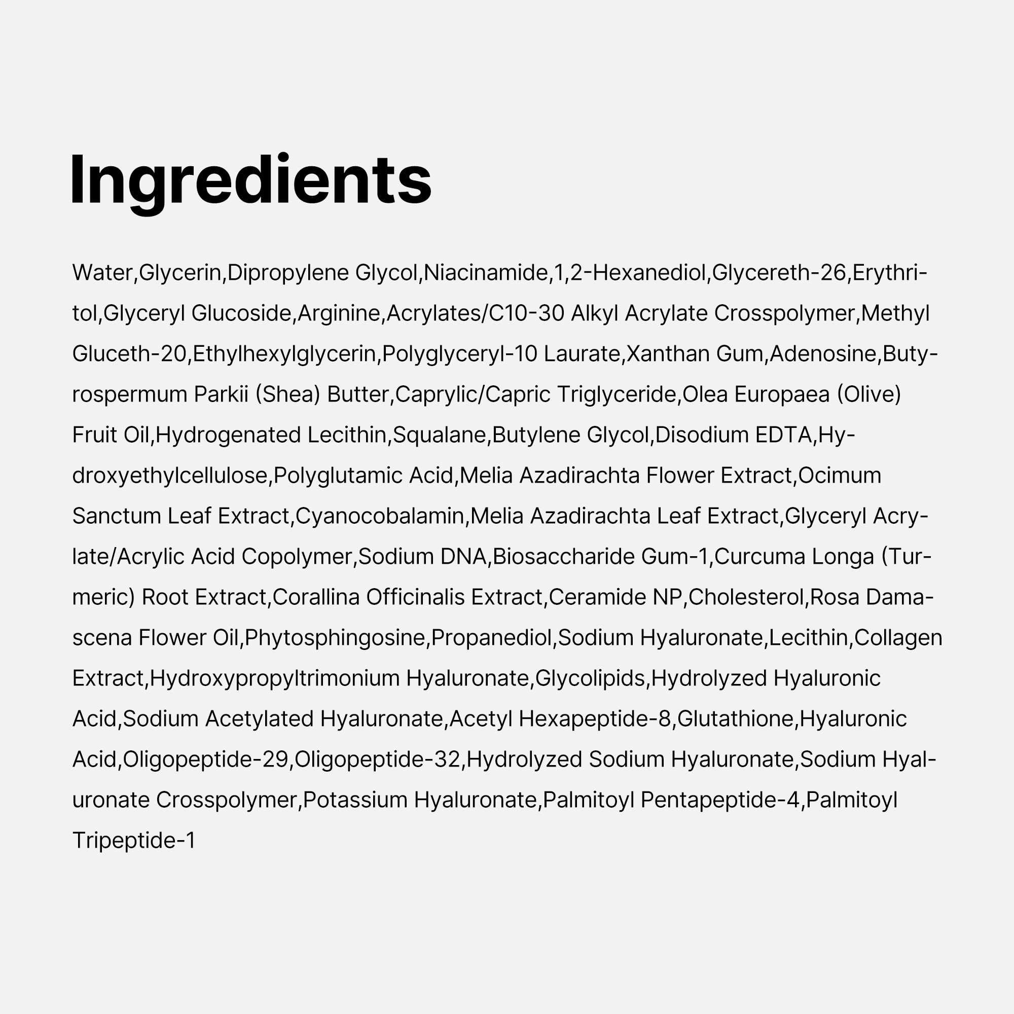 medicube back of pack label showing ingredients and directions for safe use