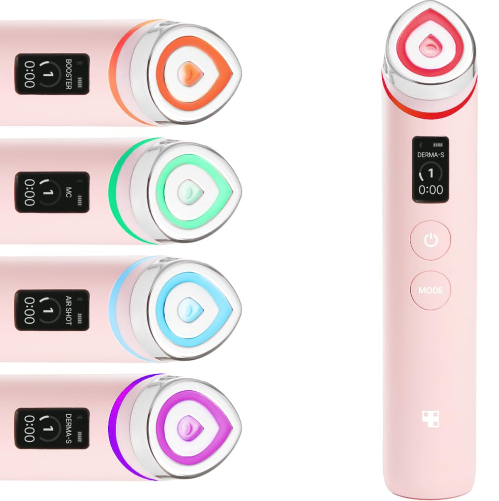 medicube Booster Pro front view showing ergonomic shape and pink finish for comfortable handling