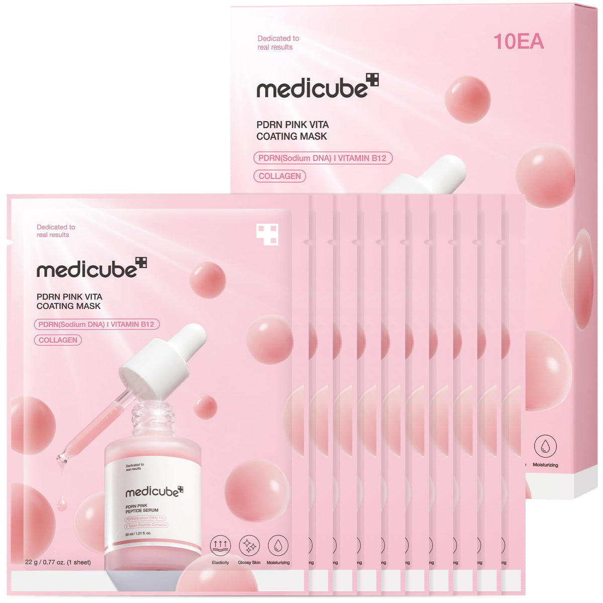 medicube front packaging showing 10-mask box and clear labeling for convenient storage