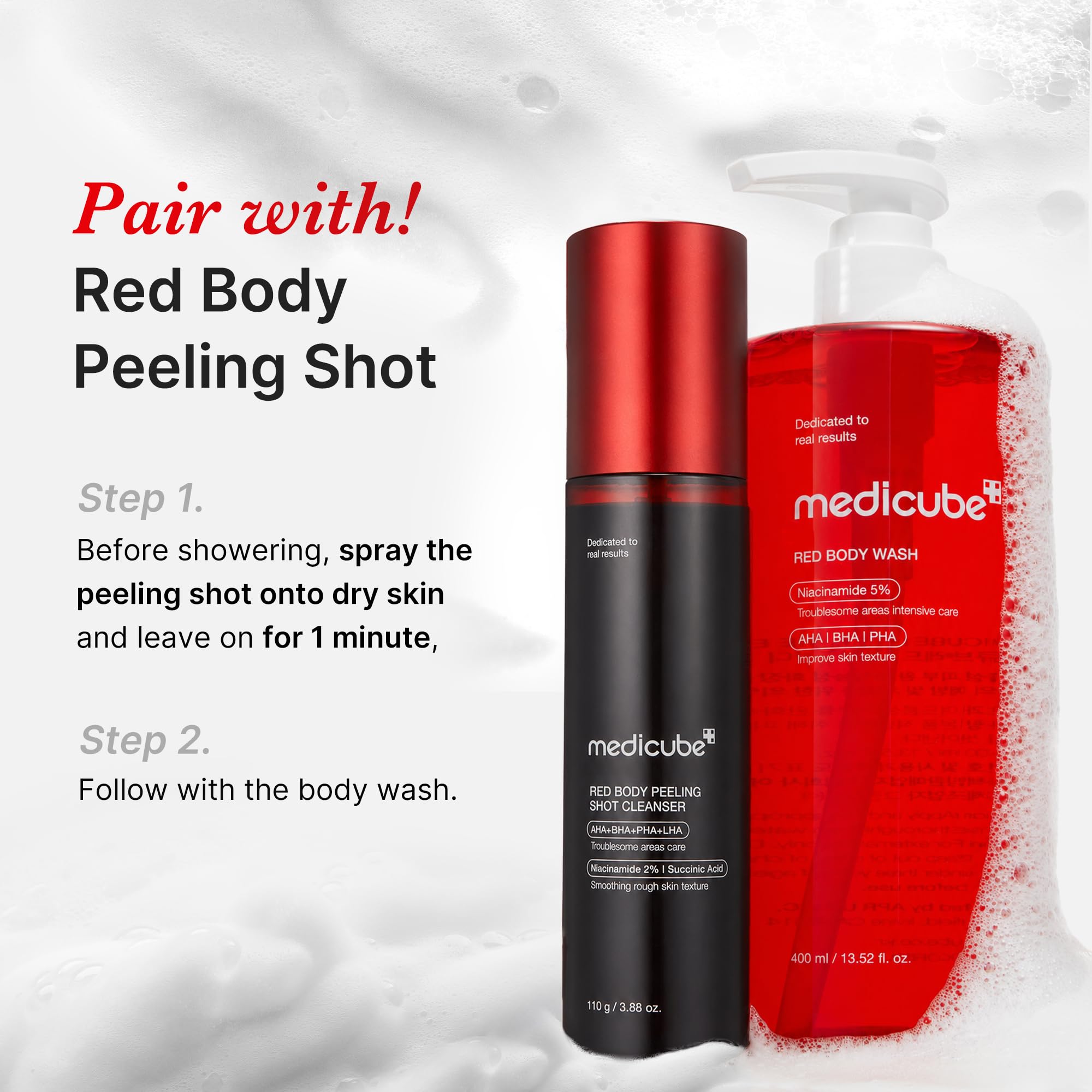 medicube in-shower lifestyle scene conveying refreshed skin feeling