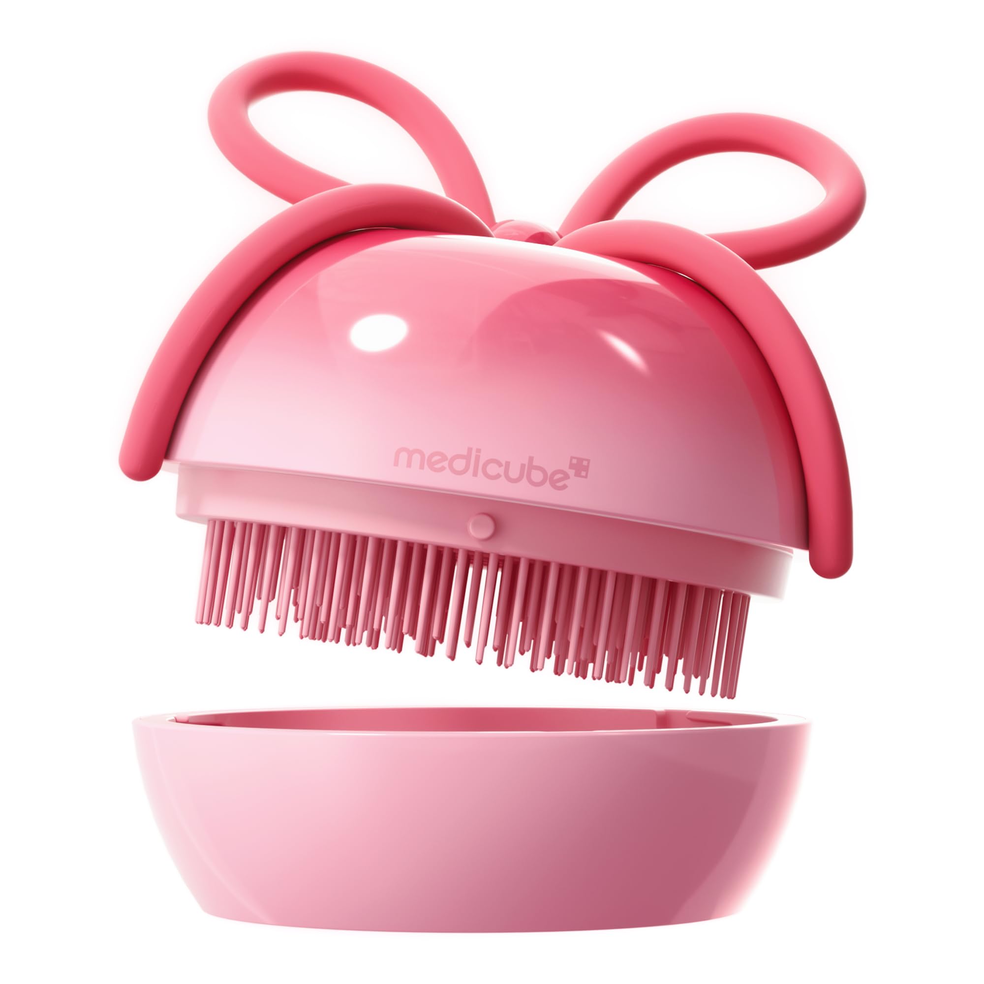 medicube front view of pink Ribbon Cherry brush showing compact design and portability
