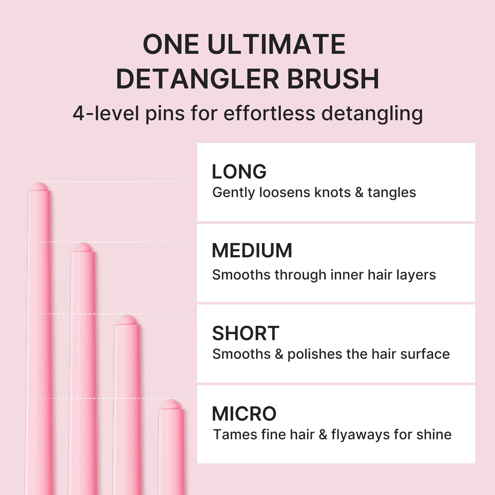 medicube close-up of four-level pins showing staggered lengths for smooth detangling