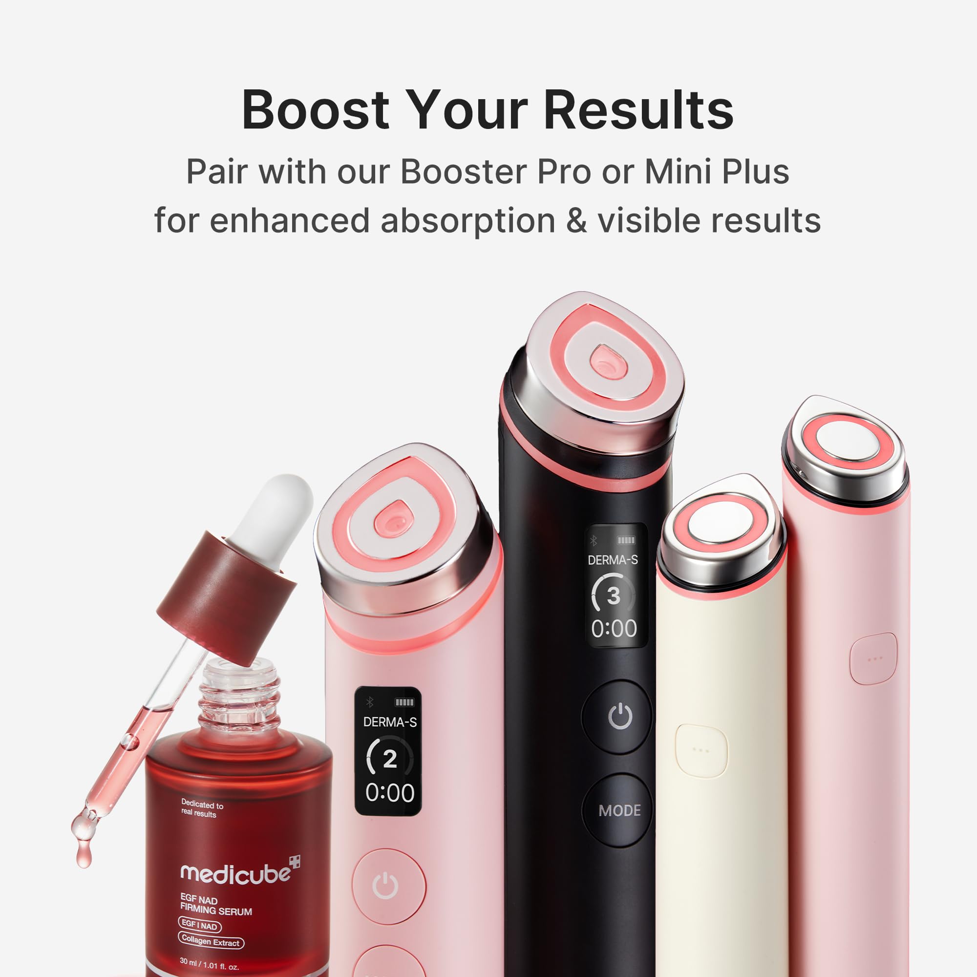 medicube serum scale comparison showing portable size and usage guidance