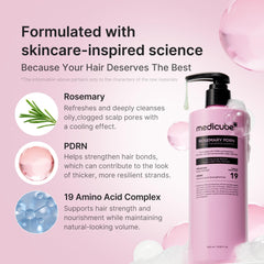 medicube shampoo bottle held to show 13.52 fl.oz size and portability