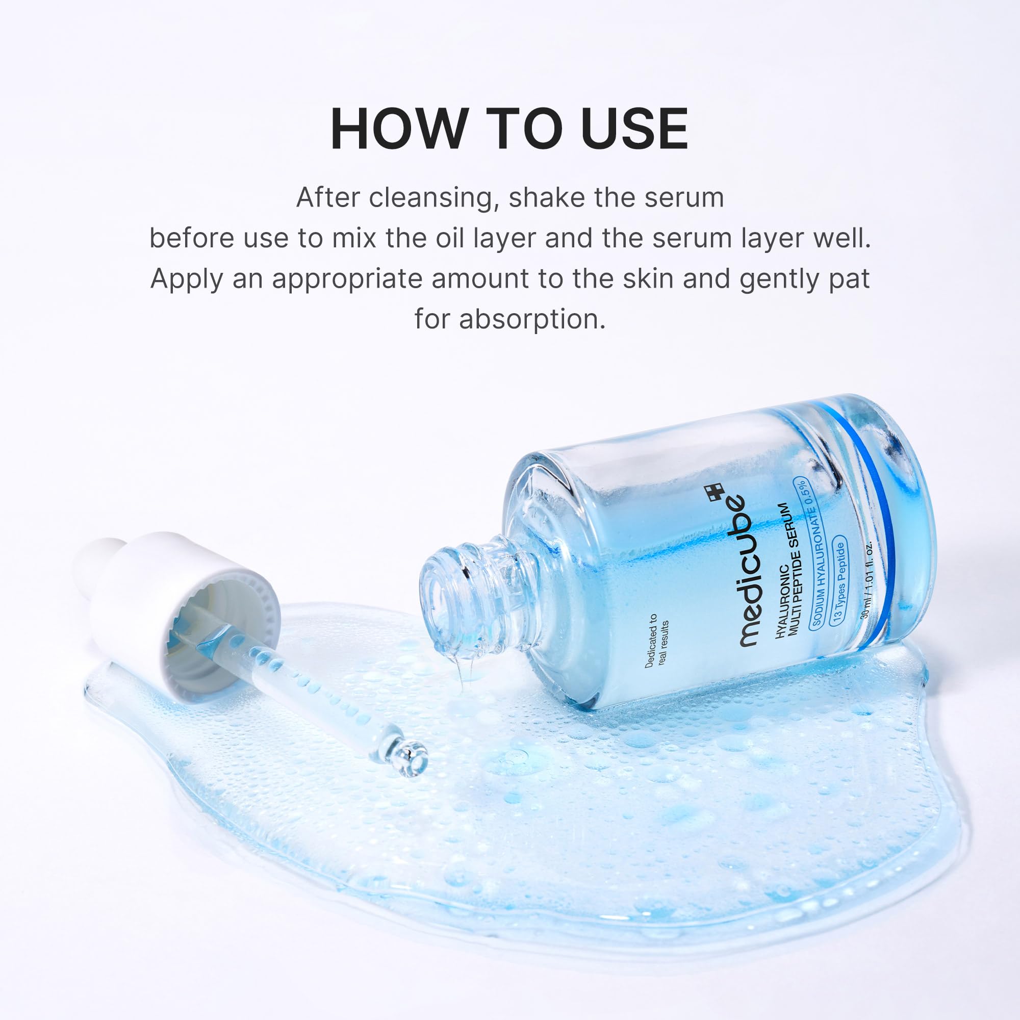 medicube size and scale with hand illustrating portable bottle and travel-friendly benefit
