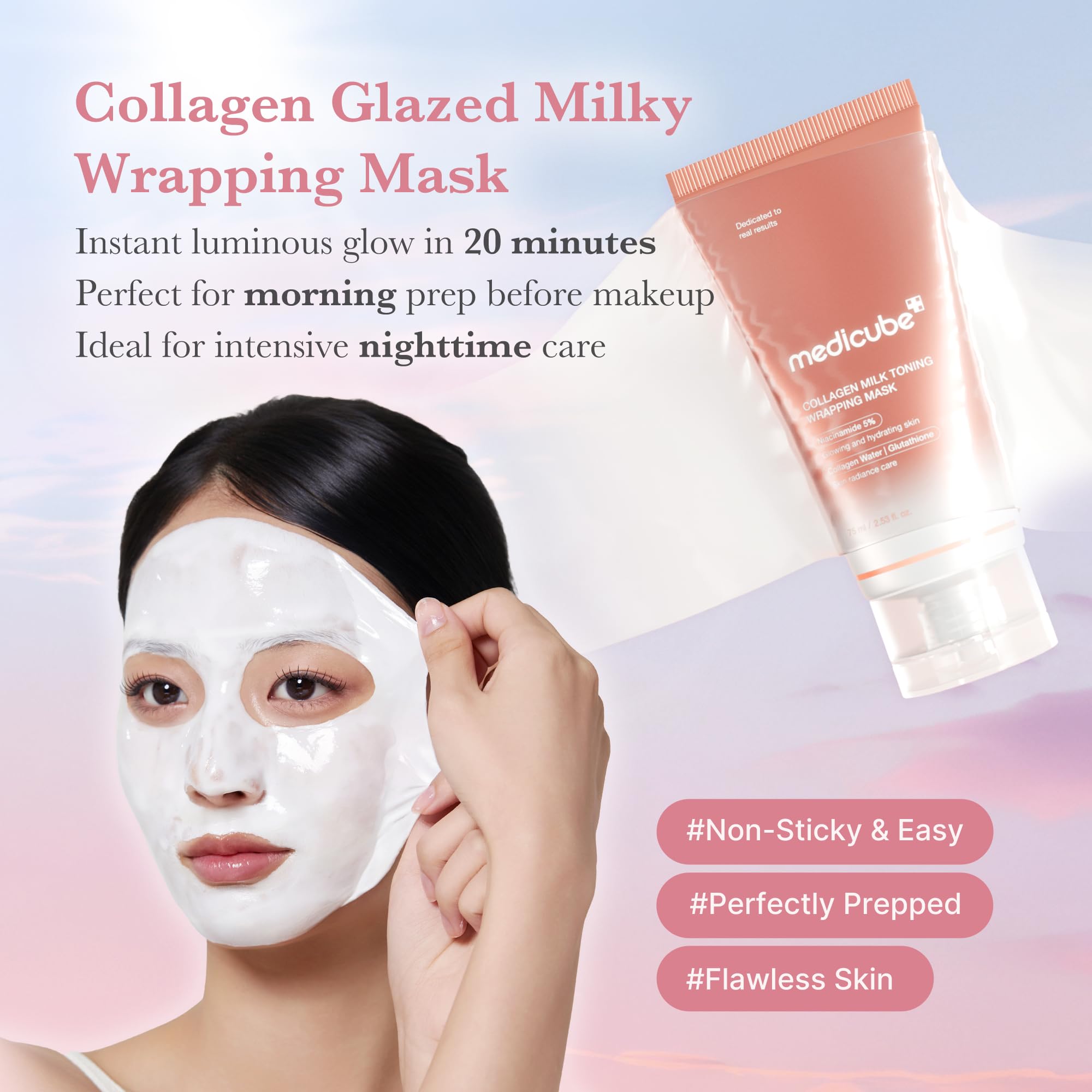 medicube spreading mask on hand to show smooth application and coverage