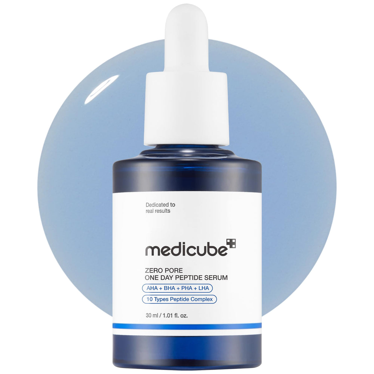 medicube bottle front view showing serum packaging and clean design benefit: clear product identity