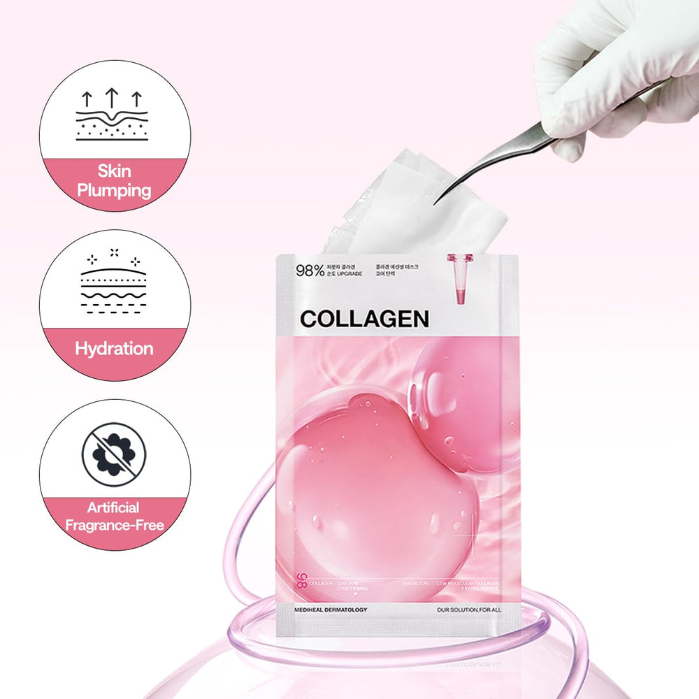 MEDIHEAL open pack revealing soaked sheet masks and ready-to-use hydration benefit