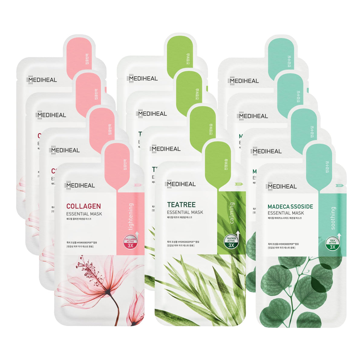 MEDIHEAL front packaging showing 12-pack and mask varieties for versatile skincare