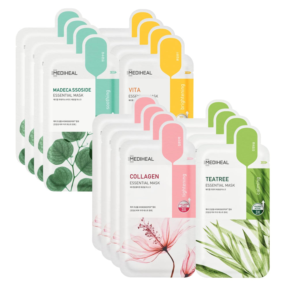 MEDIHEAL front packaging showing 16-pack, highlights treatment variety and convenience