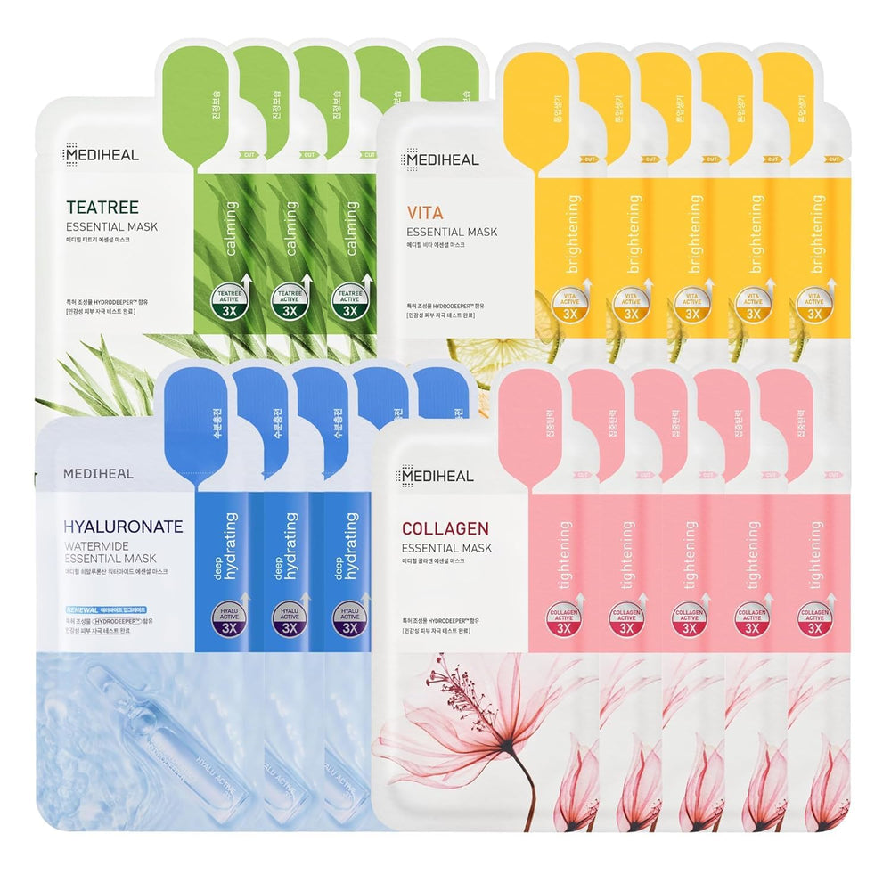 MEDIHEAL front packaging of 20-pack showing variety and convenience